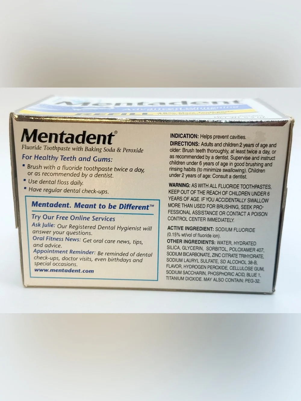 Mentadent Refills Advanced Whitening & Advanced Cleaning fluoride toothpaste